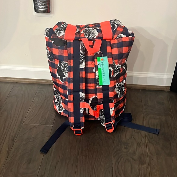 Adidas Stella McCartney Sport Backpack floral indigo book Bag laptop Slv Womens - Picture 3 of 16